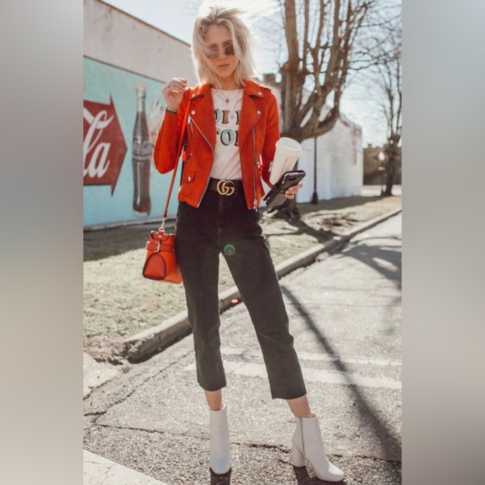 GORGEOUS Vintage 90s Wet Seal 100% Leather Rust Red/Orange Suede 70’s Style Coat - Picture 8 of 14